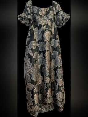 Alexander By Daymor Embroidered Floral Sage And Gold Brocade Evening Gown